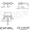 Cifial Technovation 3 Hole Wall Basin Mixer Tap Dimensions